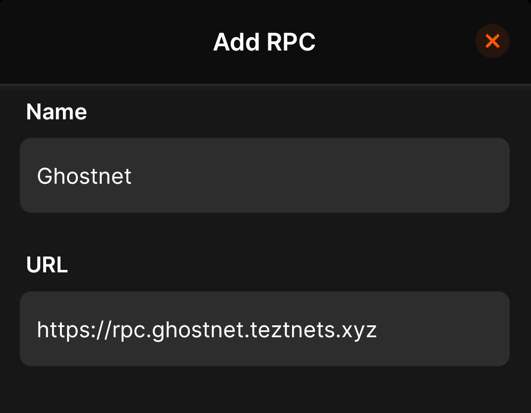 Entering information for the new RPC node